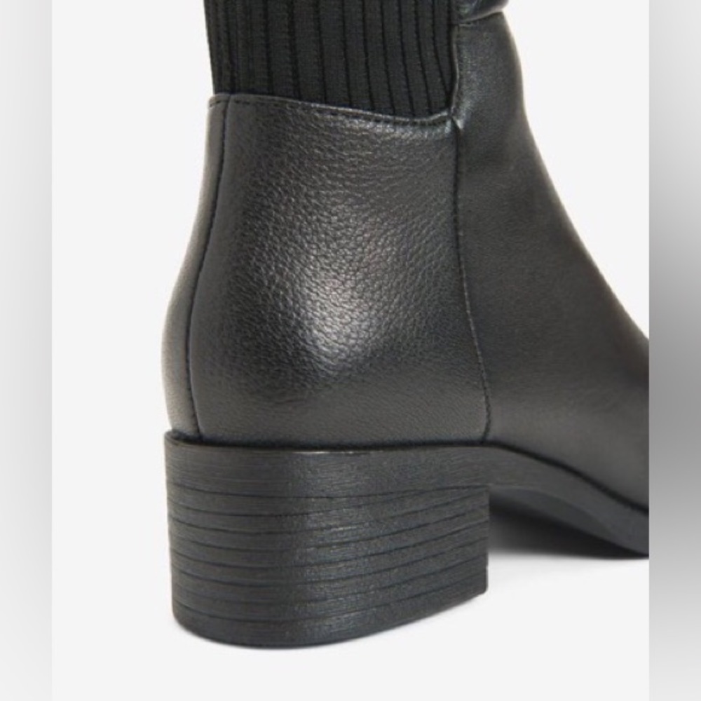 NEW! Kenneth Cole Black Levon Leather & Rib Knit Knee Boot - Size 9 - Picture 4 of 16